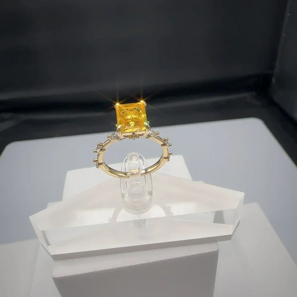 Yellow CZ Radiant Cut Ring Gold Plated Brass Size 9 Fashion Jewelry - Picture 11 of 14